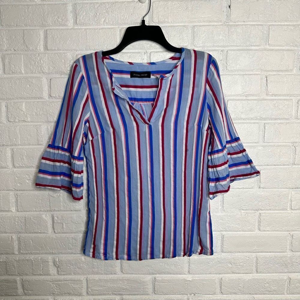 Ivanka Trump Striped Red White and Blue Bell Sleeve Cotton Top size Small